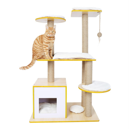 Domestic Delivery H 113cm Cat Tree Furniture Sisal Scratch Post Cat Jumping Toy Wood Kittens Pet House Play Tower Condo